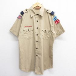 【50%OFF】XL★古着 半袖 ボーイスカウト シャツ メンズ 80年代 80s ロング丈 USA製 ベージュ カーキ 24may28 中古 トップス
