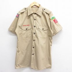 【50%OFF】XL★古着 半袖 ボーイスカウト シャツ メンズ 80年代 80s USA製 ベージュ カーキ 24may28 中古 トップス