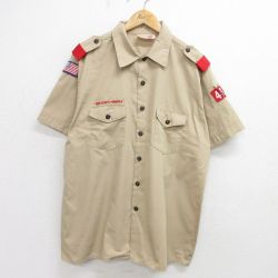 【50%OFF】XL★古着 半袖 ボーイスカウト シャツ メンズ 90年代 90s ワッペン USA製 ベージュ カーキ 【spe】 24jul05 中古 トップス