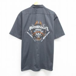 XL★古着 ディッキーズ Dickies 半袖 ワーク シャツ メンズ MOTORSAGEN 濃グレー 25apr05 中古 トップス
