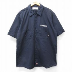 XL★古着 ディッキーズ Dickies 半袖 ワーク シャツ メンズ Eastland 大きいサイズ 紺 ネイビー 25apr05 中古 トップス