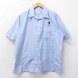 XL★古着 半袖 ワーク シャツ メンズ 90年代 90s US MAIL 開襟 オープンカラー USA製 薄紺他 ネイビー ストライプ 【spe】 25apr05 中古 トップス