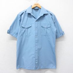 L★古着 半袖 ワーク シャツ メンズ 80年代 80s 開襟 オープンカラー 薄紺 ネイビー 25apr05 中古 トップス
