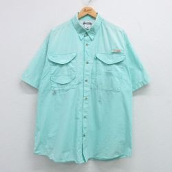 XL★古着 コロンビア COLUMBIA 半袖 フィッシング シャツ メンズ 00年代 00s PFG 大きいサイズ ロング丈 コットン 青緑系 内側メッシュ 25apr07 中古 トップス