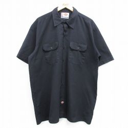 XL★古着 ディッキーズ Dickies 半袖 ワーク シャツ メンズ 大きいサイズ ロング丈 黒 ブラック 25apr07 中古 トップス