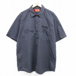 XL★古着 ディッキーズ Dickies 半袖 ワーク シャツ メンズ BEMR ロング丈 紺 ネイビー 25apr07 中古 トップス