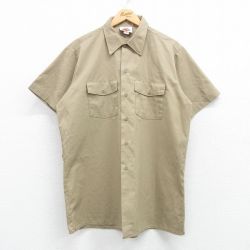 XL★古着 ディッキーズ Dickies 半袖 ワーク シャツ メンズ 90年代 90s ロング丈 USA製 ベージュ系 カーキ 25apr07 中古 トップス