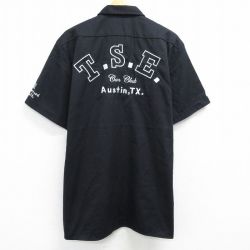 XL★古着 ディッキーズ Dickies 半袖 ワーク シャツ メンズ 00年代 00s T.S.E 刺繍 ロング丈 黒 ブラック 25apr08 中古 トップス