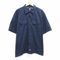 XL★古着 ディッキーズ Dickies 半袖 ワーク シャツ メンズ 大きいサイズ 紺 ネイビー 25apr08 中古 トップス