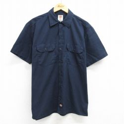 L★古着 ディッキーズ Dickies 半袖 ワーク シャツ メンズ 紺 ネイビー 25apr08 中古 トップス