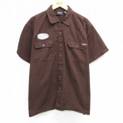 XL★古着 ディッキーズ Dickies 半袖 ワーク シャツ メンズ 大きいサイズ 茶 ブラウン 25apr08 中古 トップス
