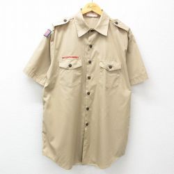 【50%OFF】XL★古着 半袖 ボーイスカウト シャツ メンズ 90年代 90s ロング丈 USA製 ベージュ カーキ 25apr08 中古 トップス