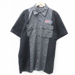 XL★古着 ディッキーズ Dickies 半袖 ワーク シャツ メンズ AMS OIL ツートンカラー ロング丈 グレー 25apr08 中古 トップス