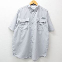 XL★古着 コロンビア COLUMBIA 半袖 フィッシング シャツ メンズ PFG 大きいサイズ ロング丈 ボタンダウン グレー 内側メッシュ 25apr08 中古 トップス