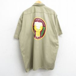 XL★古着 ディッキーズ Dickies 半袖 ワーク シャツ メンズ Fellowship of Oklahoma Ale Makers 大きいサイズ ロング丈 ベージュ カーキ 【spe】 25apr10 中古 トップス