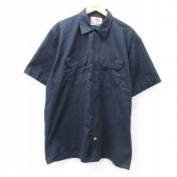 XL★古着 ディッキーズ Dickies 半袖 ワーク シャツ メンズ 00年代 00s 大きいサイズ ロング丈 紺 ネイビー 25apr10 中古 トップス