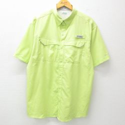 【50%OFF】XL★古着 コロンビア COLUMBIA 半袖 フィッシング シャツ メンズ PFG ロング丈 黄緑 内側メッシュ 25apr10 中古 トップス