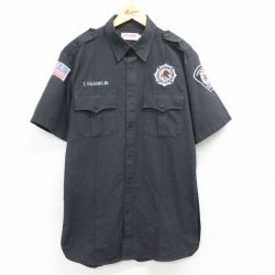XL★古着 半袖 ワーク シャツ メンズ ワシ 大きいサイズ ロング丈 黒 ブラック 25apr12 中古 トップス