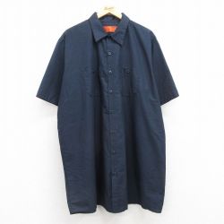 XL★古着 レッドキャップ 半袖 ワーク シャツ メンズ 大きいサイズ ロング丈 濃紺 ネイビー 25apr16 中古 トップス