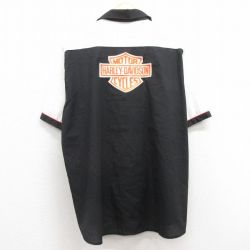 XL★古着 キングルイ 半袖 ワーク シャツ メンズ 00年代 00s ハーレーダビッドソン Harley Davidson サイン入り 大きいサイズ 開襟 オープンカラー USA製 黒 ブラック 【spe】 25apr16 中古 トップス