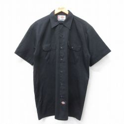 XL★古着 ディッキーズ Dickies 半袖 ワーク シャツ メンズ ロング丈 黒 ブラック 25apr21 中古 トップス