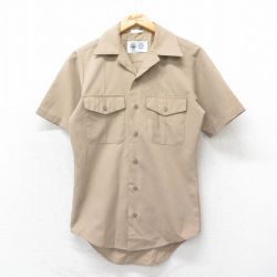 【50%OFF】S★古着 半袖 ミリタリー シャツ メンズ 開襟 オープンカラー USA製 ベージュ カーキ 25apr21 中古 トップス