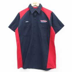 MONSTROSE 半袖ワークシャツ ツートンカラー ネイビー L | 古着
