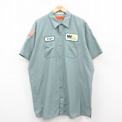 XL★古着 レッドキャップ 半袖 ワーク シャツ メンズ 00年代 00s ワッペン 大きいサイズ ロング丈 緑 グリーン 25apr24 中古 トップス