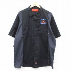 XL★古着 ディッキーズ Dickies 半袖 ワーク シャツ メンズ 犬 ツートンカラー 大きいサイズ 黒 ブラック 【spe】 25apr24 中古 トップス