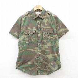 M★古着 ラルフローレン Ralph Lauren デニムアンドサプライ 半袖 ワーク シャツ メンズ コットン 濃緑他 グリーン 迷彩 25apr24 中古 トップス