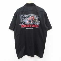 XL★古着 ディッキーズ Dickies 半袖 ワーク シャツ メンズ ブタ バイク 大きいサイズ ロング丈 黒 ブラック 【spe】 25apr24 中古 トップス