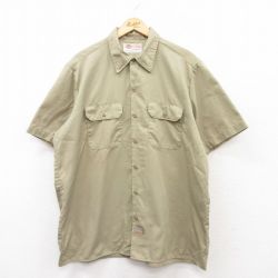 【50%OFF】XL★古着 ディッキーズ Dickies 半袖 ワーク シャツ メンズ 00年代 00s 大きいサイズ ベージュ カーキ 25apr24 中古 トップス