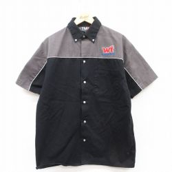 L★古着 半袖 ワーク シャツ メンズ ウエスタンテック ツートンカラー ボタンダウン 黒他 ブラック 25apr24 中古 トップス