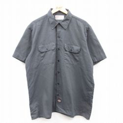 XL★古着 ディッキーズ Dickies 半袖 ワーク シャツ メンズ 00年代 00s 大きいサイズ 濃グレー 25apr24 中古 トップス