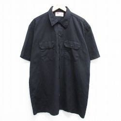 【50%OFF】XL★古着 ディッキーズ Dickies 半袖 ワーク シャツ メンズ 00年代 00s 大きいサイズ ロング丈 黒 ブラック 25apr26 中古 トップス