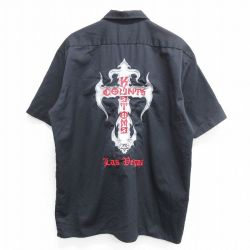 XL★古着 ディッキーズ Dickies 半袖 ワーク シャツ メンズ COUNTS KUSTOMS 刺繍 大きいサイズ ロング丈 黒 ブラック 【spe】 25apr26 中古 トップス