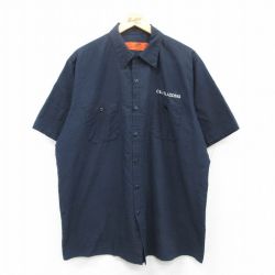 XL★古着 レッドキャップ 半袖 ワーク シャツ メンズ 00年代 00s C&J CLADDING 大きいサイズ ロング丈 紺 ネイビー 25may01 中古 トップス