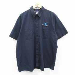XL★古着 半袖 ワーク シャツ メンズ ワッペン 大きいサイズ 紺 ネイビー 25may01 中古 トップス