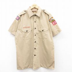 【50%OFF】L★古着 半袖 ボーイスカウト シャツ メンズ 90年代 90s ワッペン USA製 ベージュ カーキ 25may01 中古 トップス