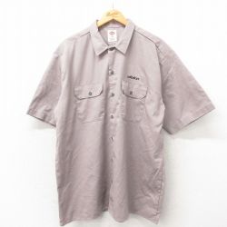 【50%OFF】XL★古着 ディッキーズ Dickies 半袖 ワーク シャツ メンズ doka ベージュ カーキ チェック 25may02 中古 トップス