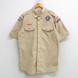 L★古着 半袖 ボーイスカウト シャツ メンズ ワッペン ロング丈 ベージュ カーキ 25may10 中古 トップス