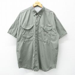【50%OFF】XL★古着 コロンビア COLUMBIA 半袖 フィッシング シャツ メンズ 00年代 00s 大きいサイズ コットン 薄緑系 グリーン 25may10 中古 トップス