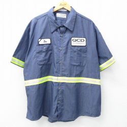 【50%OFF】XL★古着 半袖 ワーク シャツ メンズ ワッペン リフレクター 紺他 ネイビー ストライプ 25may10 中古 トップス