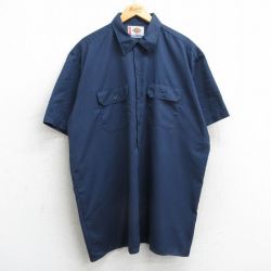 XL★古着 ディッキーズ Dickies 半袖 ワーク シャツ メンズ 大きいサイズ ロング丈 紺 ネイビー 25may13 中古 トップス