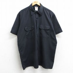 XL★古着 ディッキーズ Dickies 半袖 ワーク シャツ メンズ 黒 ブラック 25may13 中古 トップス