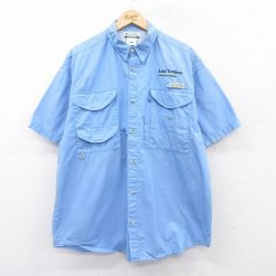 XL★古着 コロンビア COLUMBIA 半袖 フィッシング シャツ メンズ 00年代 00s Solar Turbines 大きいサイズ コットン 水色 25may15 中古 トップス