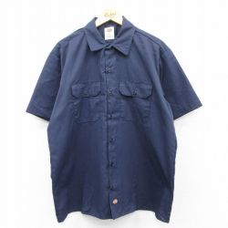 XL★古着 ディッキーズ Dickies 半袖 ワーク シャツ メンズ 紺 ネイビー 25may15 中古 トップス