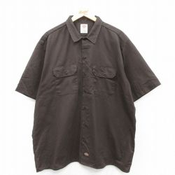XL★古着 ディッキーズ Dickies 半袖 ワーク シャツ メンズ 大きいサイズ ロング丈 茶 ブラウン 25may15 中古 トップス