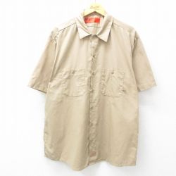 XL★古着 ディッキーズ Dickies 半袖 ワーク シャツ メンズ ロング丈 ベージュ カーキ 25may17 中古 トップス