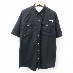 XL★古着 コロンビア COLUMBIA 半袖 フィッシング シャツ メンズ オムニシェイド ロング丈 大きいサイズ 黒 ブラック 内側メッシュ 25may17 中古 トップス
